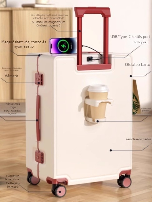 Kézipoggyász, uniszex, PC anyagból, TSA kombinált zár, USB port, száraz-nedves elkülönítés