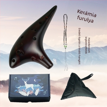 SALA kerámiából készült ocarina, 12-lyukas Alto C, nyakpánttal, védőtasakkal és ujjpozíció-diagrammal