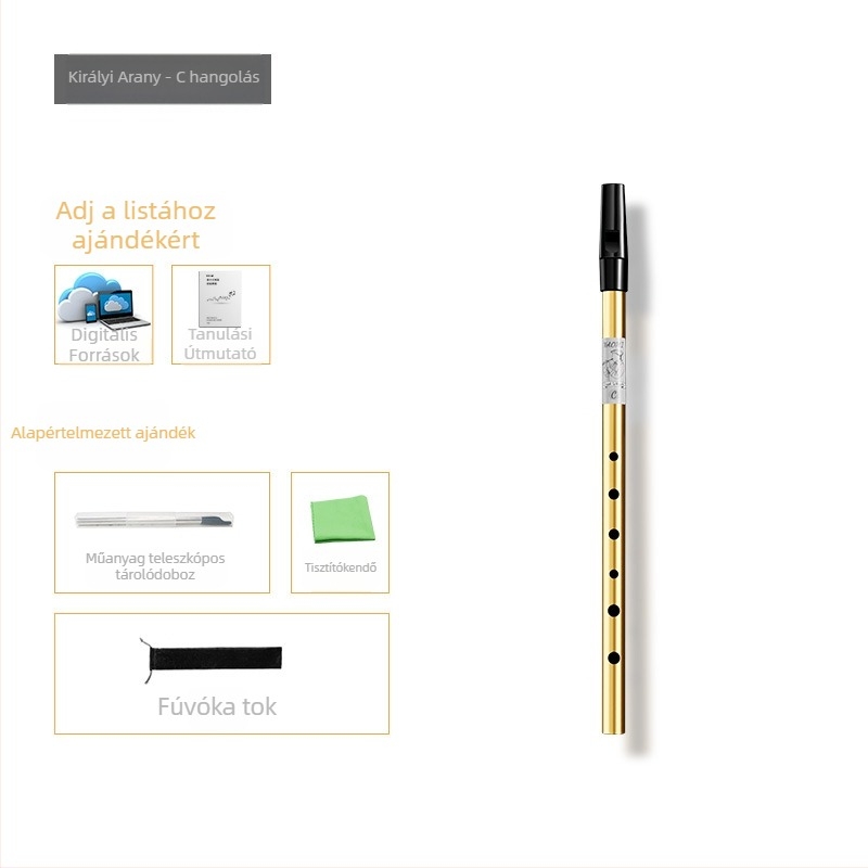 Ír síp-flöte, hatlyukas, test réz-gyanta-alumínium ötvözet, C és D kulcsok