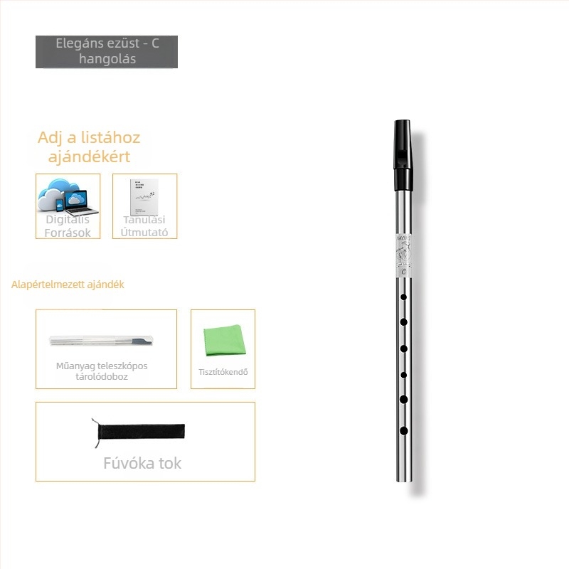 Ír síp-flöte, hatlyukas, test réz-gyanta-alumínium ötvözet, C és D kulcsok