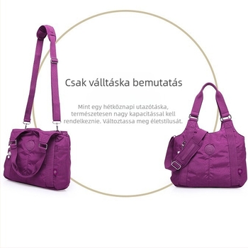 Nylon női válltáska — városi egyszerű stílus, cipzáras nyitás, függőleges négyzetes forma, belső zsebek (rejtett cipzáras zseb, telefonzseb, személyi igazolvány zseb)