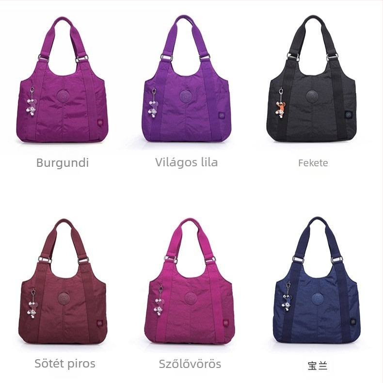 Nylon női válltáska — városi egyszerű stílus, cipzáras nyitás, függőleges négyzetes forma, belső zsebek (rejtett cipzáras zseb, telefonzseb, személyi igazolvány zseb)