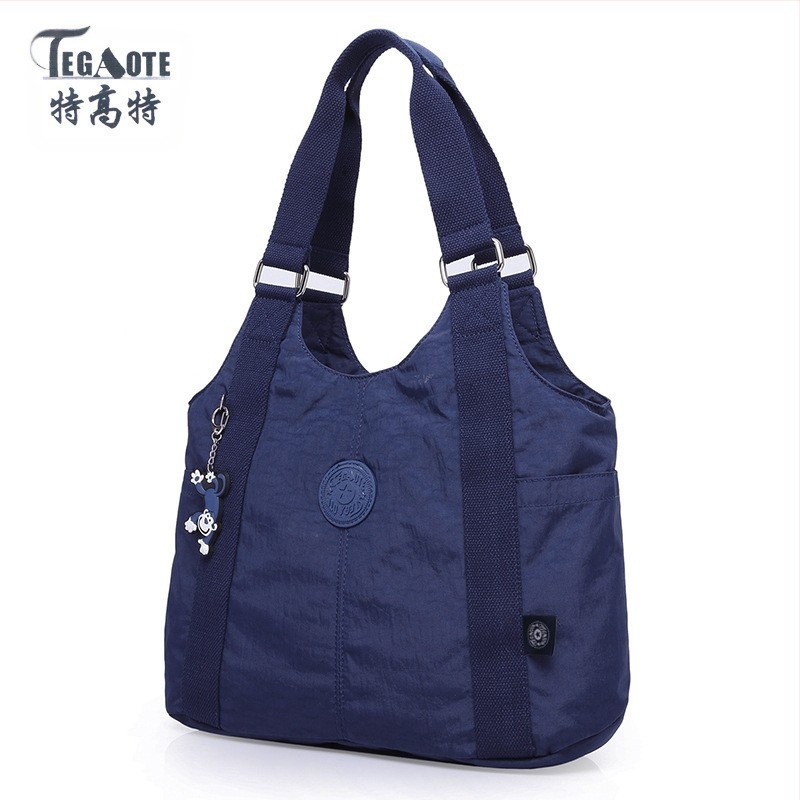 Nylon női válltáska — városi egyszerű stílus, cipzáras nyitás, függőleges négyzetes forma, belső zsebek (rejtett cipzáras zseb, telefonzseb, személyi igazolvány zseb)