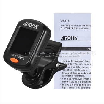 AROMA klip-on hangoló gitárhoz, basszushoz, ukulele-hez és hegedűhöz — Modell AT-2017.01A.101.103.105; Műanyag + Elektronika