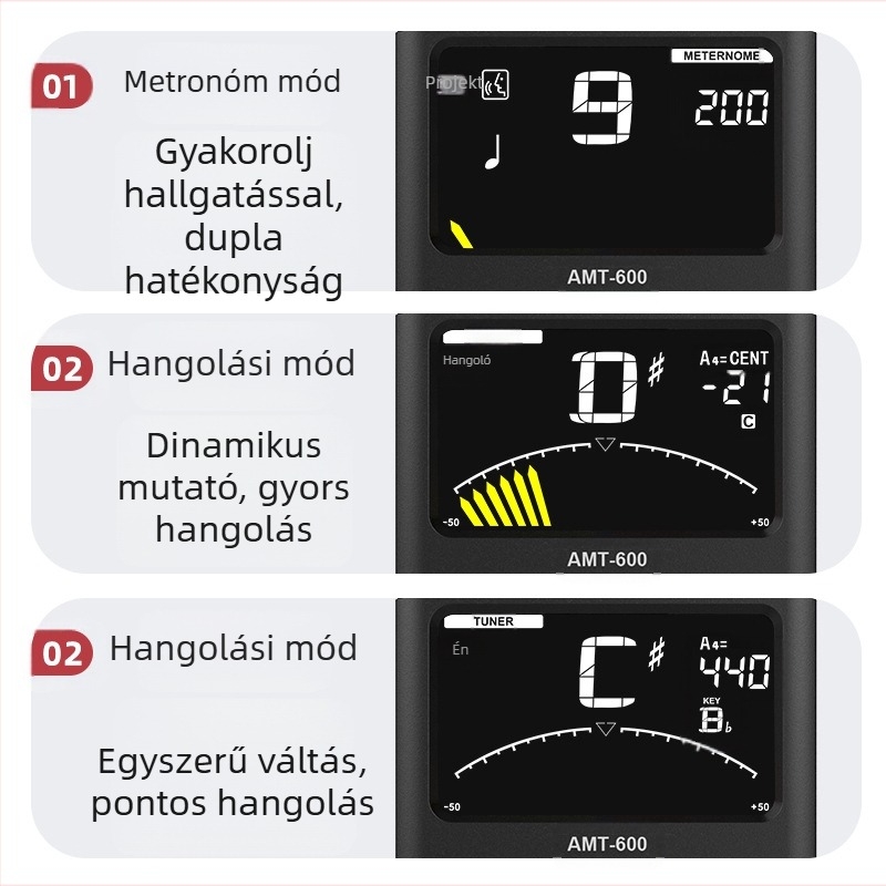 Arnoma AMT-600 Metronóm és Hangoló fúvós hangszerekhez, hegedűhöz és csellóhoz – 3 az 1-ben