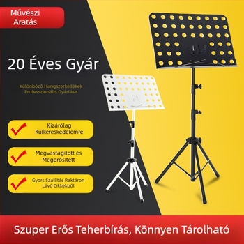 Hordozható, összecsukható kottaállvány, állítható magasságú, gitár és zongora számára