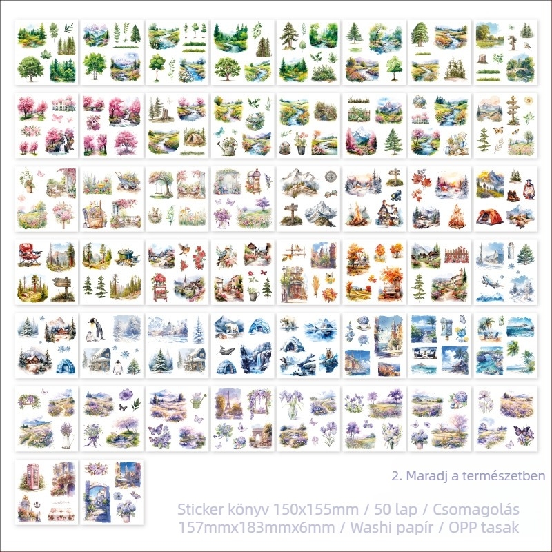 Twilight papír die-cut matricák naplózáshoz – retro stílusú jelenet kunyhóval, erdővel és kávéval, nyomtatott