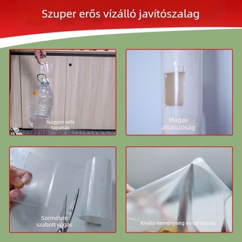 Áttetsző PVC-cső javító szalag — vízálló tömítés, 0,3 mm vastagság, PVC-csövekhez, alkalmas sátrakra és felfújható gyűrűkre