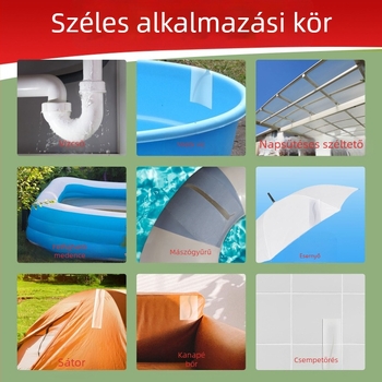 Áttetsző PVC-cső javító szalag — vízálló tömítés, 0,3 mm vastagság, PVC-csövekhez, alkalmas sátrakra és felfújható gyűrűkre