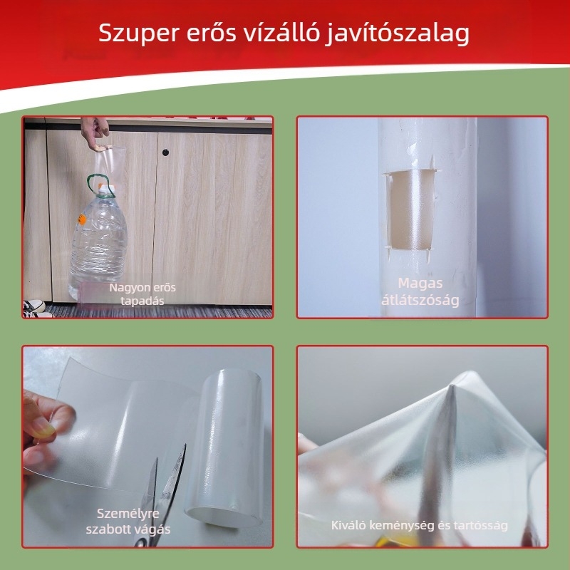 Áttetsző PVC-cső javító szalag — vízálló tömítés, 0,3 mm vastagság, PVC-csövekhez, alkalmas sátrakra és felfújható gyűrűkre