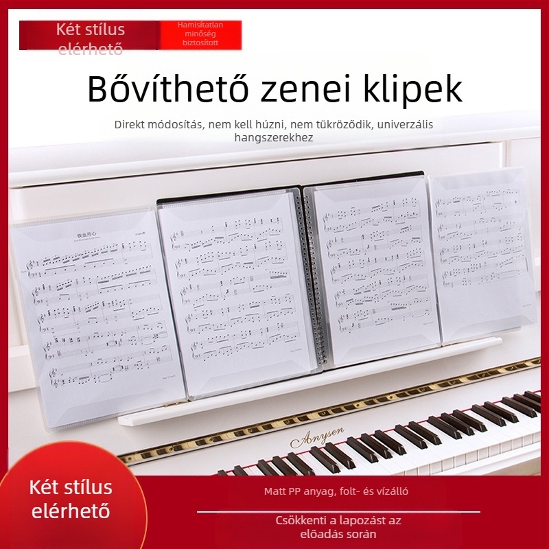 Zongorához való kotta-mappa kivágott dizájnnal, állítható, tükröződésmentes PP anyagból, modell FB-02