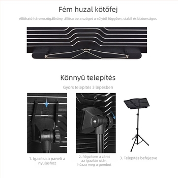 Zenei hangszer állvány, összecsukható paneles kialakítású vas- és ABS-anyagból, 01-es modell, ione márka, hangszerhez.