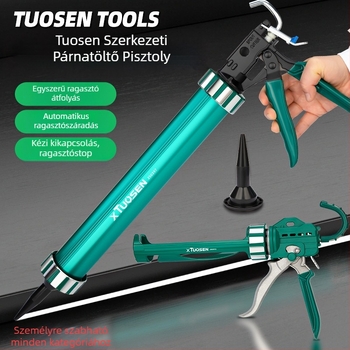 XTUOSEN Strukturális ragasztópisztoly ajtók és ablakok közti fugákhoz – félhengeres kivitel, megerősített gumírozott kézfej, 0,81 kg