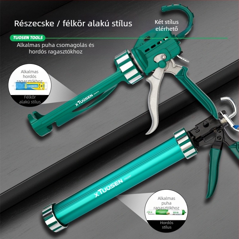XTUOSEN Strukturális ragasztópisztoly ajtók és ablakok közti fugákhoz – félhengeres kivitel, megerősített gumírozott kézfej, 0,81 kg