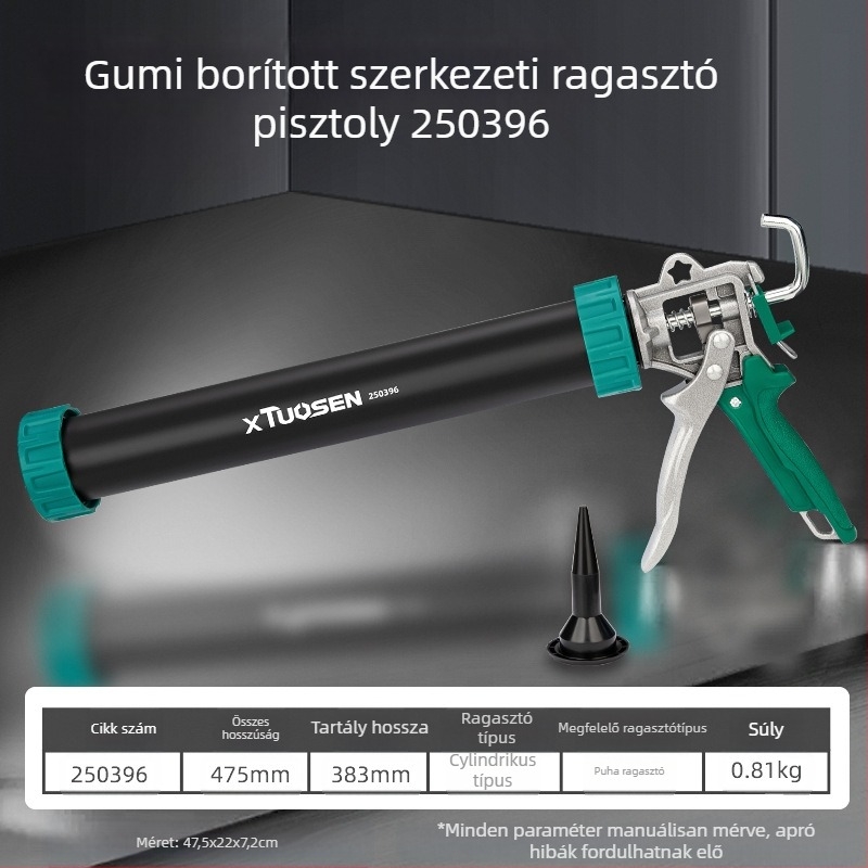 XTUOSEN Strukturális ragasztópisztoly ajtók és ablakok közti fugákhoz – félhengeres kivitel, megerősített gumírozott kézfej, 0,81 kg