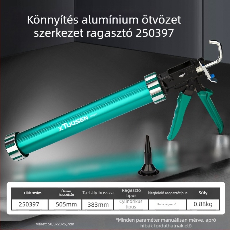 XTUOSEN Strukturális ragasztópisztoly ajtók és ablakok közti fugákhoz – félhengeres kivitel, megerősített gumírozott kézfej, 0,81 kg