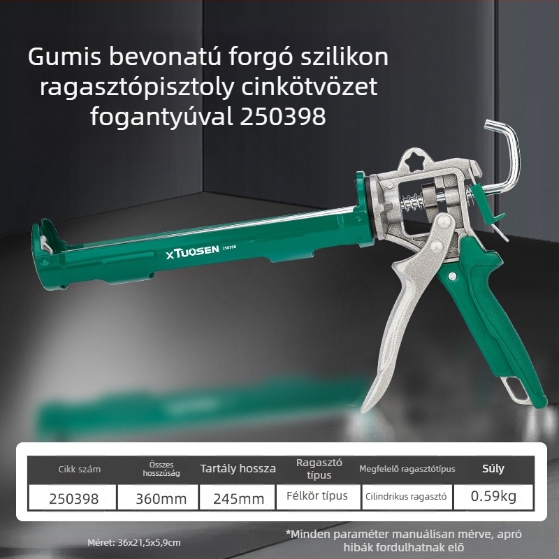 XTUOSEN Strukturális ragasztópisztoly ajtók és ablakok közti fugákhoz – félhengeres kivitel, megerősített gumírozott kézfej, 0,81 kg