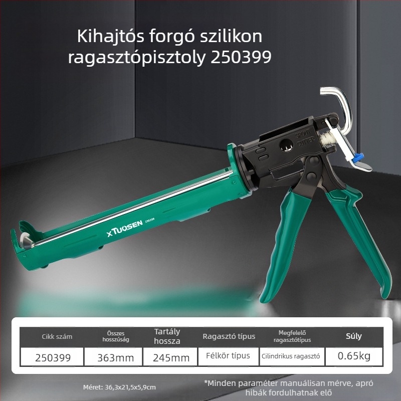 XTUOSEN Strukturális ragasztópisztoly ajtók és ablakok közti fugákhoz – félhengeres kivitel, megerősített gumírozott kézfej, 0,81 kg