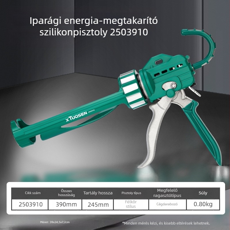 XTUOSEN Strukturális ragasztópisztoly ajtók és ablakok közti fugákhoz – félhengeres kivitel, megerősített gumírozott kézfej, 0,81 kg