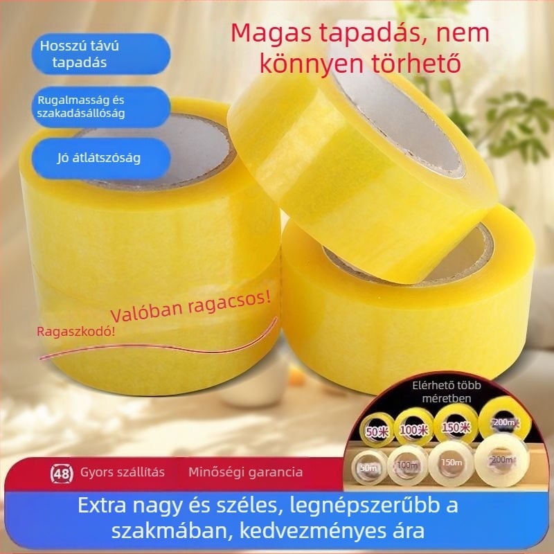 Yixin csomagoló szalag - átlátszó, magas viszkozitású, széles; Hossz 2000 cm, Szélesség 4.38 cm, Vastagság 3 cm