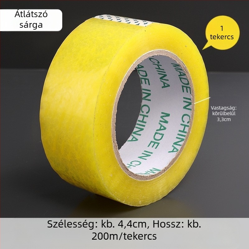 Yixin csomagoló szalag - átlátszó, magas viszkozitású, széles; Hossz 2000 cm, Szélesség 4.38 cm, Vastagság 3 cm
