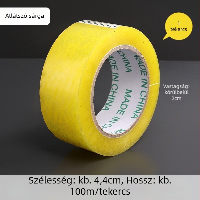 Yixin csomagoló szalag - átlátszó, magas viszkozitású, széles; Hossz 2000 cm, Szélesség 4.38 cm, Vastagság 3 cm