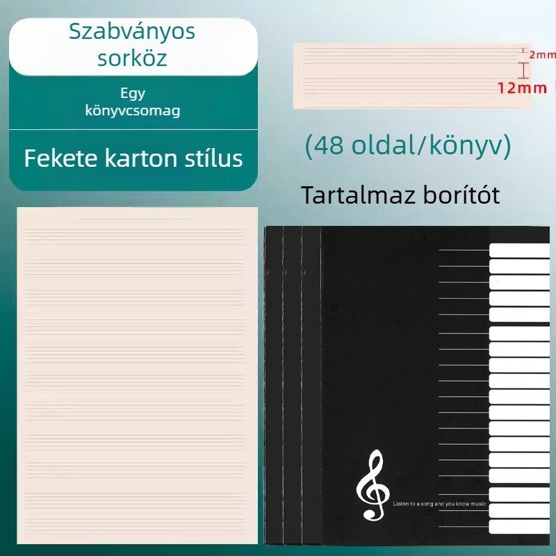 SENMU Ötvonalas Zenei Gyakorlófüzet, modell Five-line spectrograph, varrott kötés, papír borító, offset papír belső, papírtömeg 80