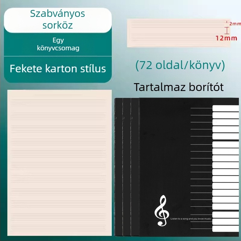SENMU Ötvonalas Zenei Gyakorlófüzet, modell Five-line spectrograph, varrott kötés, papír borító, offset papír belső, papírtömeg 80