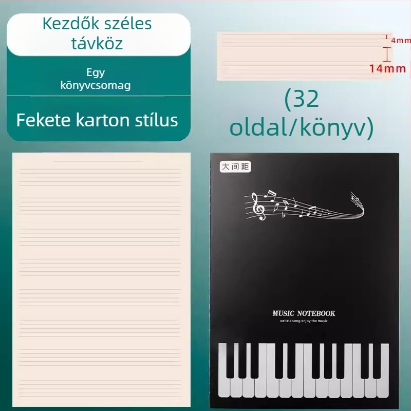 SENMU Ötvonalas Zenei Gyakorlófüzet, modell Five-line spectrograph, varrott kötés, papír borító, offset papír belső, papírtömeg 80