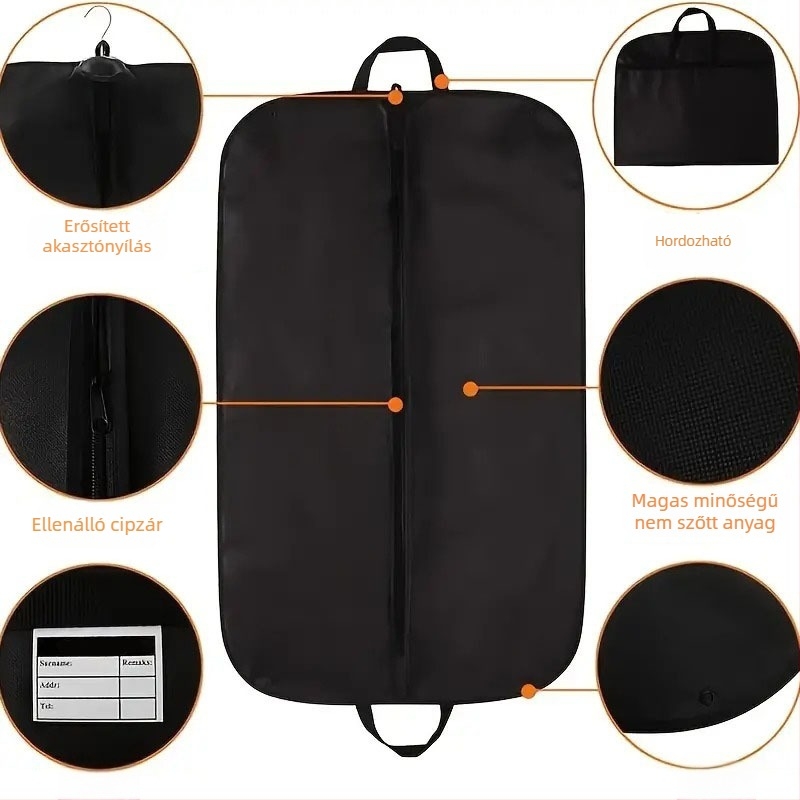 Fülön lógatható ruhák porvédő zsák, összecsukható nemszövött anyagból, por- és nedvességálló, otthoni és utazási tároláshoz