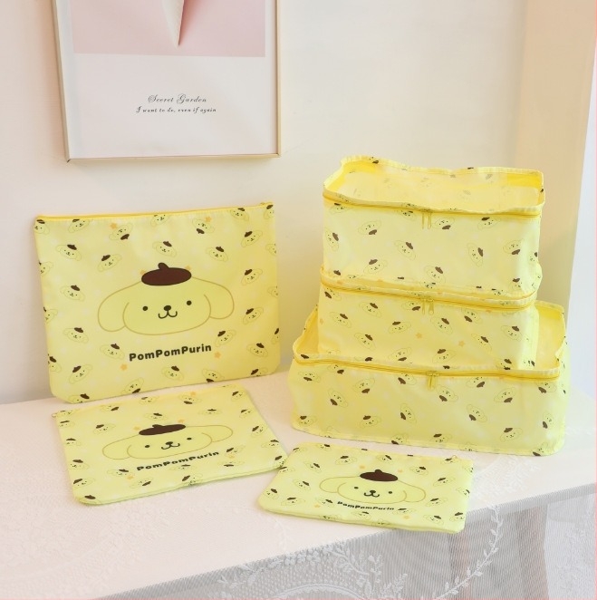 6 darabos utazási rendszerező táskák készlet, vízálló, Kuromi macka dizájn, PP anyag