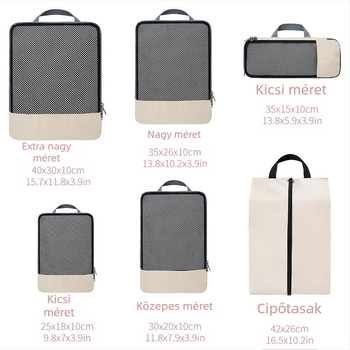 Utazási tároló táska, 6 részes készlet, több méret, Twill Oxford, többfunkciós szervező