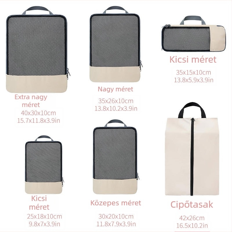 Utazási tároló táska, 6 részes készlet, több méret, Twill Oxford, többfunkciós szervező