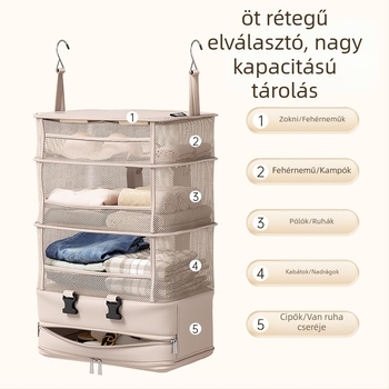 Függő, rétegezett tárolótáska, kézitáska-stílusú, poliészter, modell G10, többfunkciós, utazáshoz, hálószobába és nappaliba.