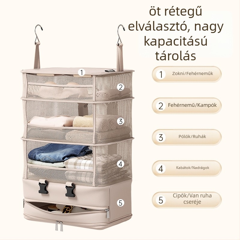 Függő, rétegezett tárolótáska, kézitáska-stílusú, poliészter, modell G10, többfunkciós, utazáshoz, hálószobába és nappaliba.