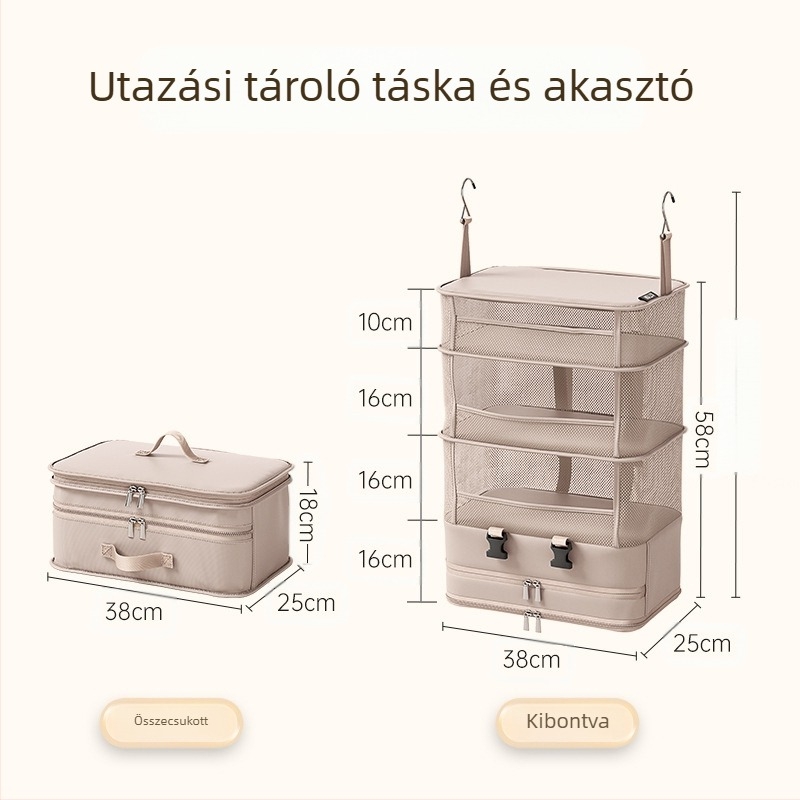 Függő, rétegezett tárolótáska, kézitáska-stílusú, poliészter, modell G10, többfunkciós, utazáshoz, hálószobába és nappaliba.