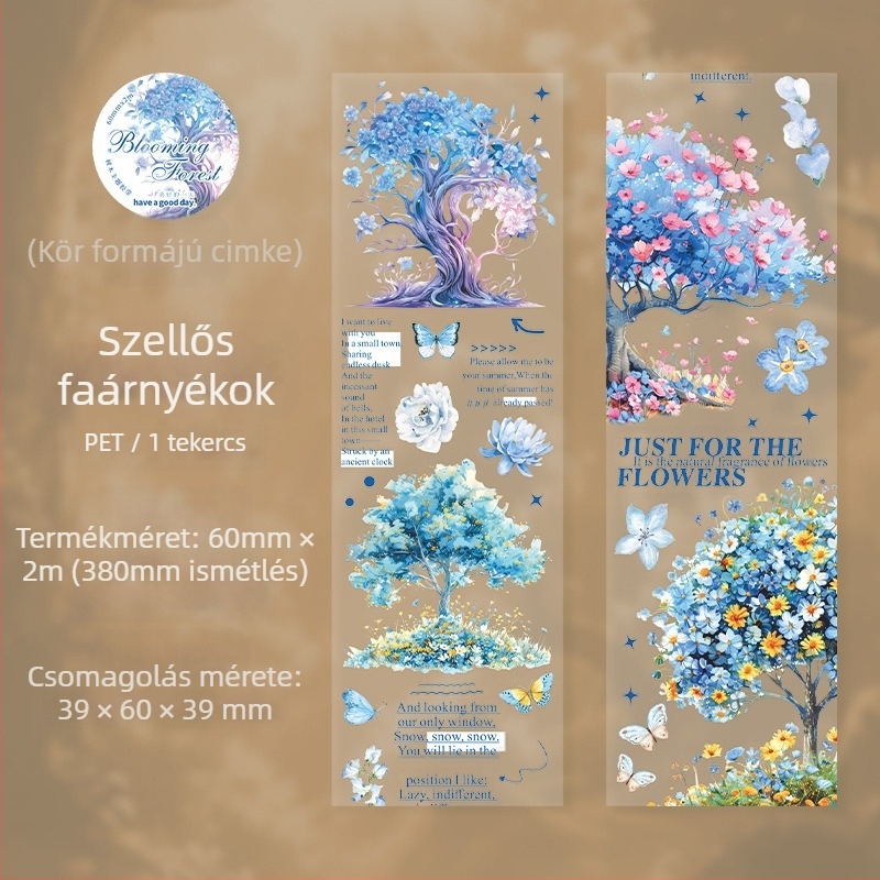 PET dekoratív szalag fa-táj témájú, Blooming Forest sorozat, nyomtatott tervező dekorációhoz, márka Good day