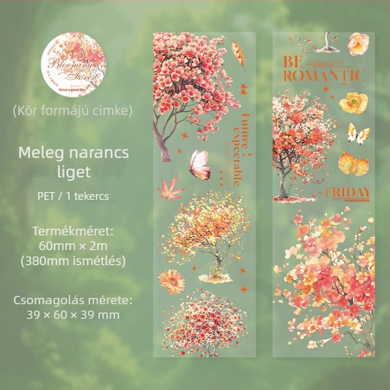 PET dekoratív szalag fa-táj témájú, Blooming Forest sorozat, nyomtatott tervező dekorációhoz, márka Good day