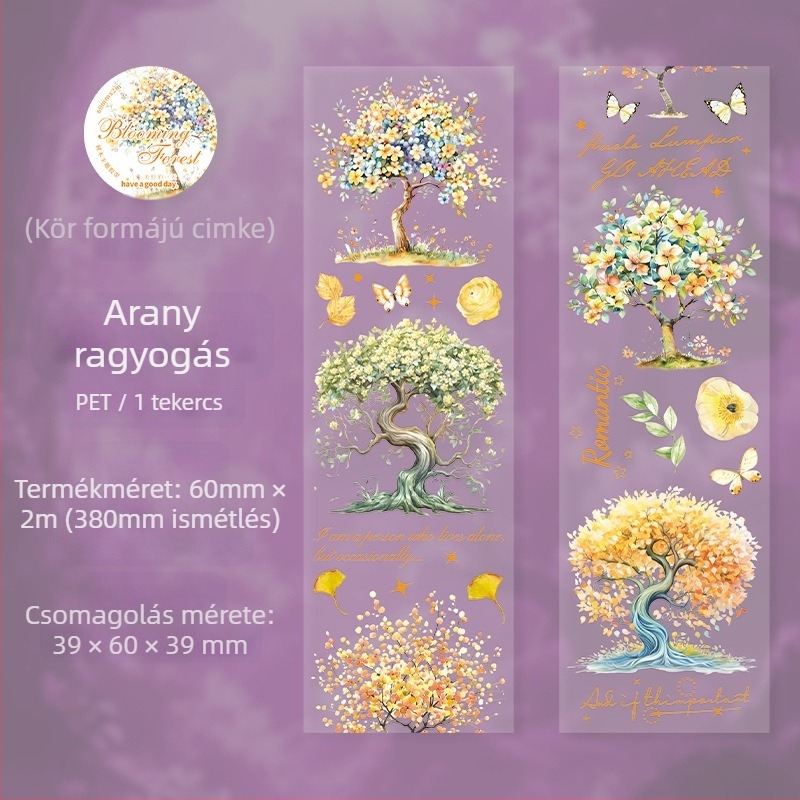 PET dekoratív szalag fa-táj témájú, Blooming Forest sorozat, nyomtatott tervező dekorációhoz, márka Good day