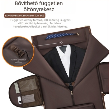 Férfi PU bőr öltönytáska, összecsukható keresztpántos utazótáska, vízálló, 36–55L, poliészter bélés
