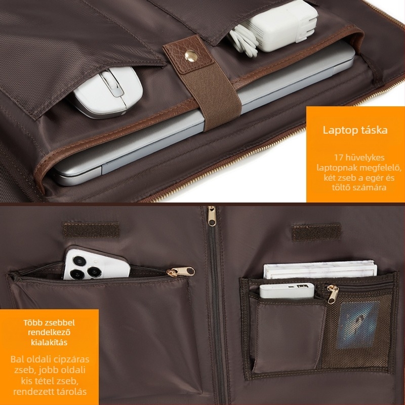 Férfi PU bőr öltönytáska, összecsukható keresztpántos utazótáska, vízálló, 36–55L, poliészter bélés