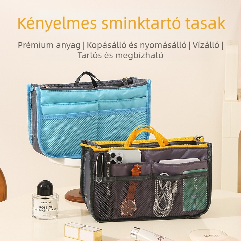 Kozmetikai táska, modell 111, kocka alakú, poliészter, dupla cipzárral, többfunkciós utazáshoz