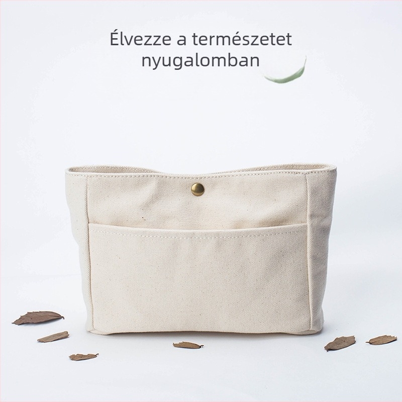 Tiszta pamutvászon kozmetikai táska belső zsebbel — vízszintes négyzetes forma, városi minimalizmus, női tároló clutch