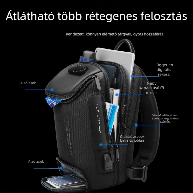 Férfi crossbody táska, vízálló, lopás elleni jelszós zár, Oxford anyag, modell ML7082
