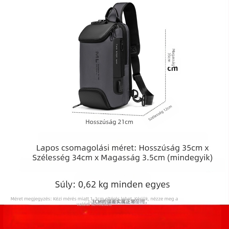 Férfi crossbody táska, vízálló, lopás elleni jelszós zár, Oxford anyag, modell ML7082