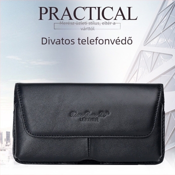 Férfi vékony bőr telefonöv-táska, koreai stílus, első osztályú tehénbőr, fedél nyitás, függőleges–vízszintes siluett, Little Dolly
