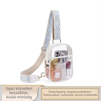 Átlátszó vállon átívelő táska, PVC anyag, utcai divat stílus, vízszintes négyzet alakú, cipzáras nyitás, állítható vállpánt