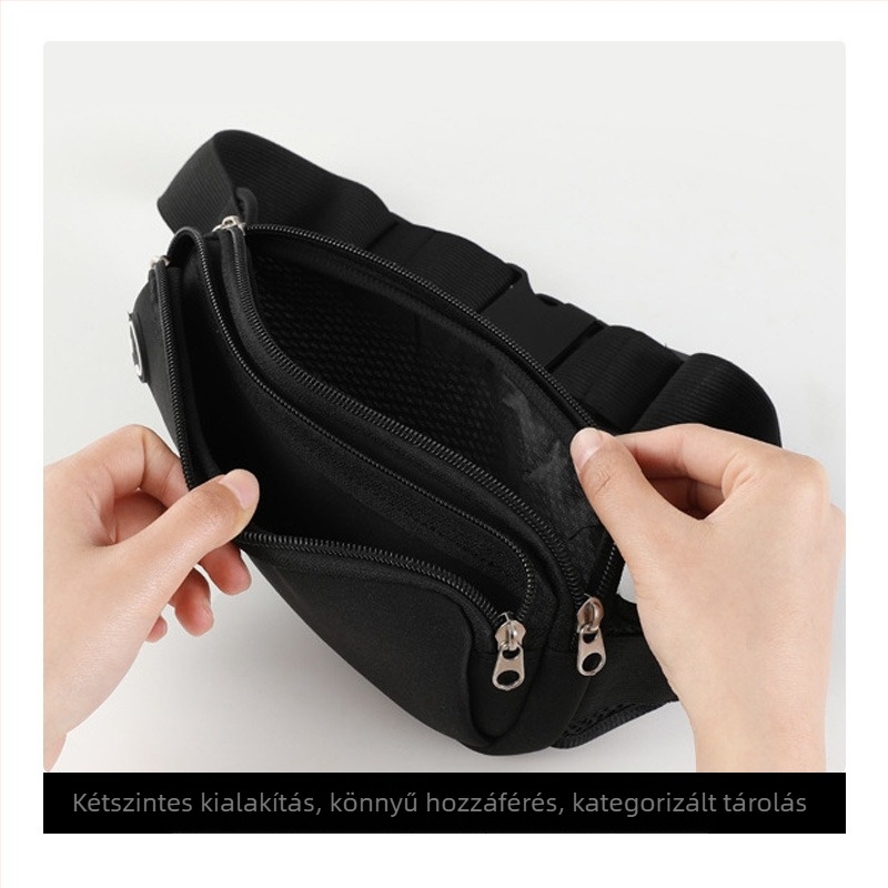Futó deréktáska – uniszex telefontok, vízálló, búváranyag, cipzáras nyitás, belső hálóval ellátott rekesz, horizontális négyszög alakú