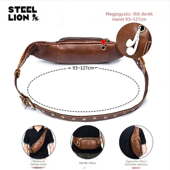 The Old Lion Férfi Mellkas Táska – Valódi bőr, Első réteg marhabőrből, 8 hüvelykes laptop-kompatibilis, Modell 91123, Kopásálló
