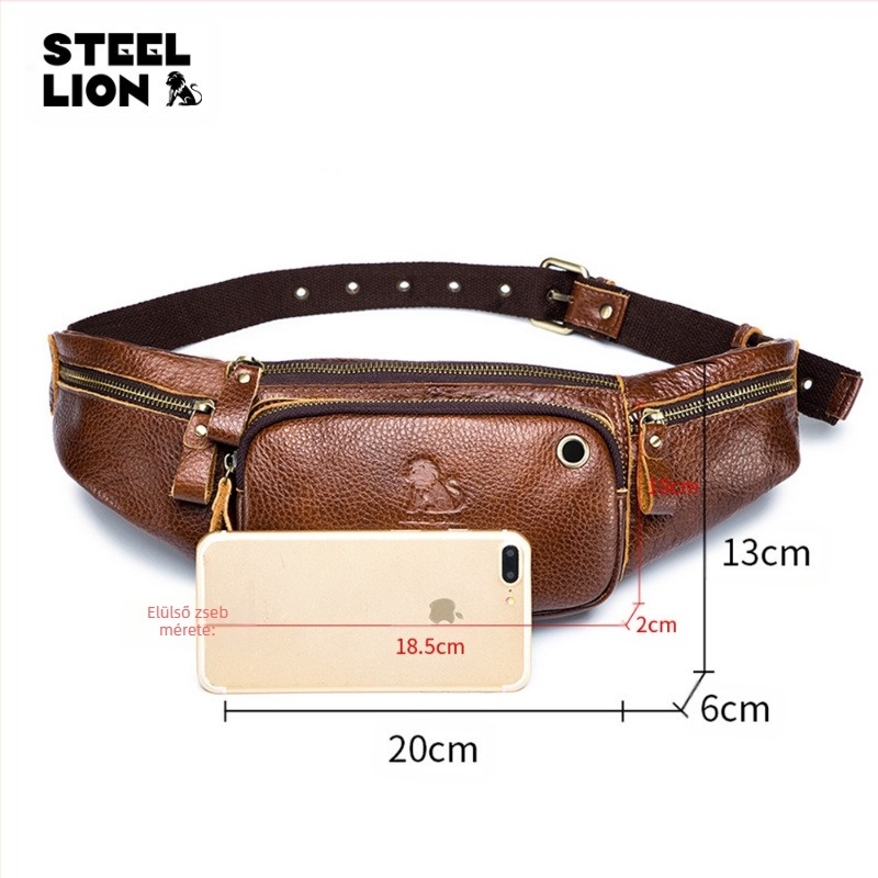 The Old Lion Férfi Mellkas Táska – Valódi bőr, Első réteg marhabőrből, 8 hüvelykes laptop-kompatibilis, Modell 91123, Kopásálló